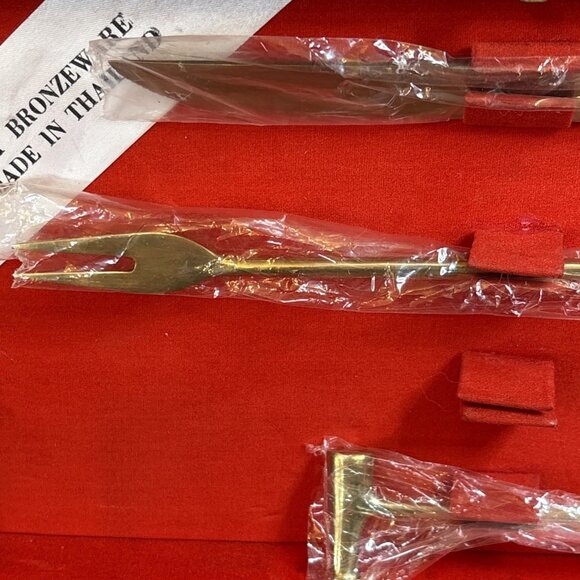 Vintage Bronzeware Cocktail Tool Kit MCM Bamboo Bar Set Teak Case 9 pc Thailand - Picture 7 of 14